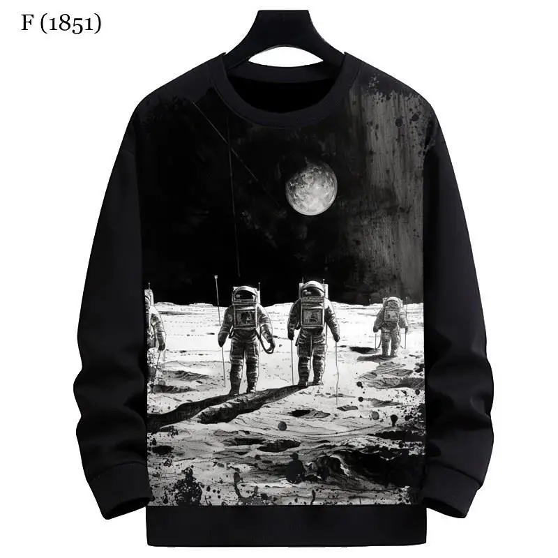 

New Universe Pattern round Neck Fleece Lined Men's Sweatshirt Digital Clothing Outerwear Trendy Men's Fashion Polyester Fiber