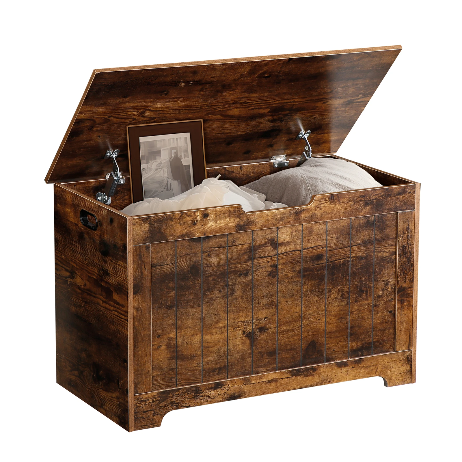 

30" Wooden Storage Chest Bench Toy Box with Flip-top Lid & 2 Safety Hinge Brown