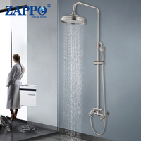 ZAPPO Round Bathroom Shower Set Rainfall Handshower Cold Hot Water Mixer Shower System Nickel Brush Shower Faucets Tap