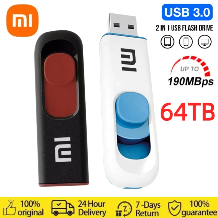 Xiaomi 64TB USB Flash Drive 16TB Pendrive For Android Phone 2TB Memory Stick 4TB Metal Clip Pen Drive Rotatable U Disk U Drive