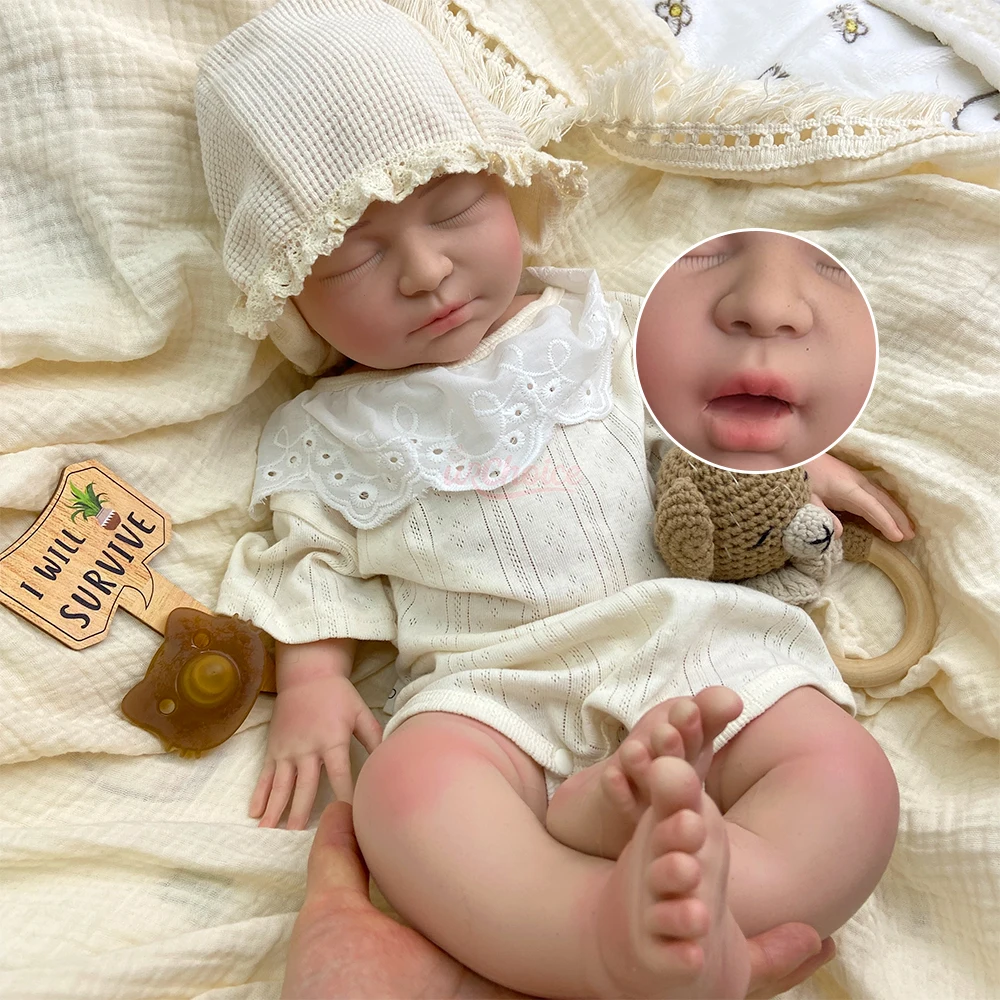 

22Inch Can Open Mouth Girl Silicone Full Body Soft Silicone Reborn Baby Realistic Weighted Hand Painted Veins Art Doll for Gift