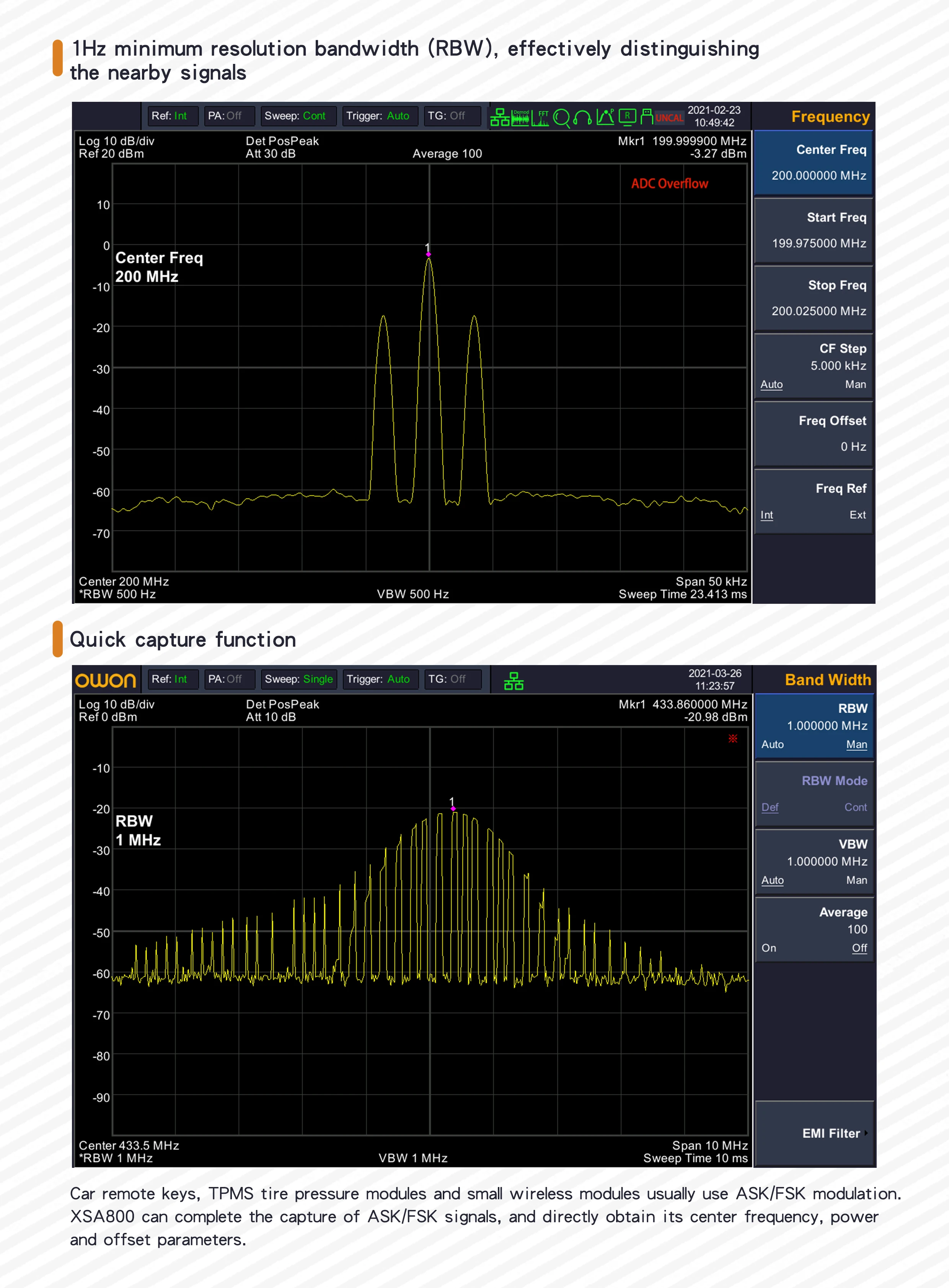 OWON XSA800-Serie Spektrumanalysator Frequenzbereich von 9 kHz bis 1,5 GHz Auflösungsverhältnis 1280×800 9 Zoll LCD XSA805/815 – Detail 4