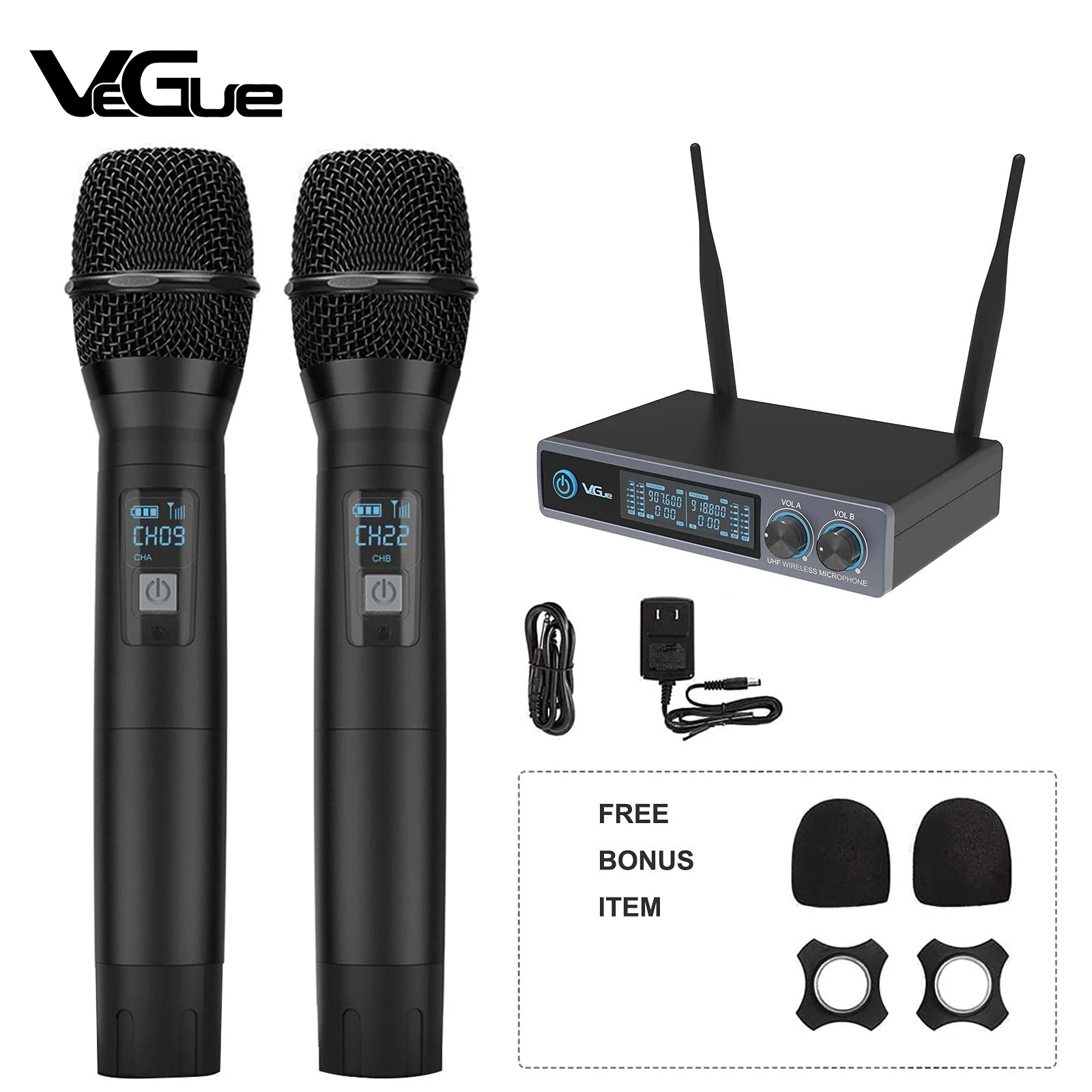 Vegue Professional UHF Dynamic Handheld Dual Wireless Microphone for Stage Karaoke Singing Microfone Sem Fio