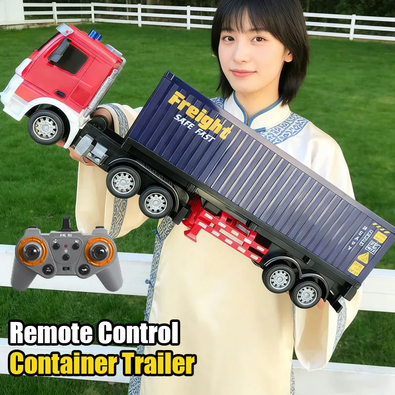 Remote Control Car Container Trailer Double-layer Transport Truck RC Engineering Vehicle Children's Car Model Toys for Kids Gift