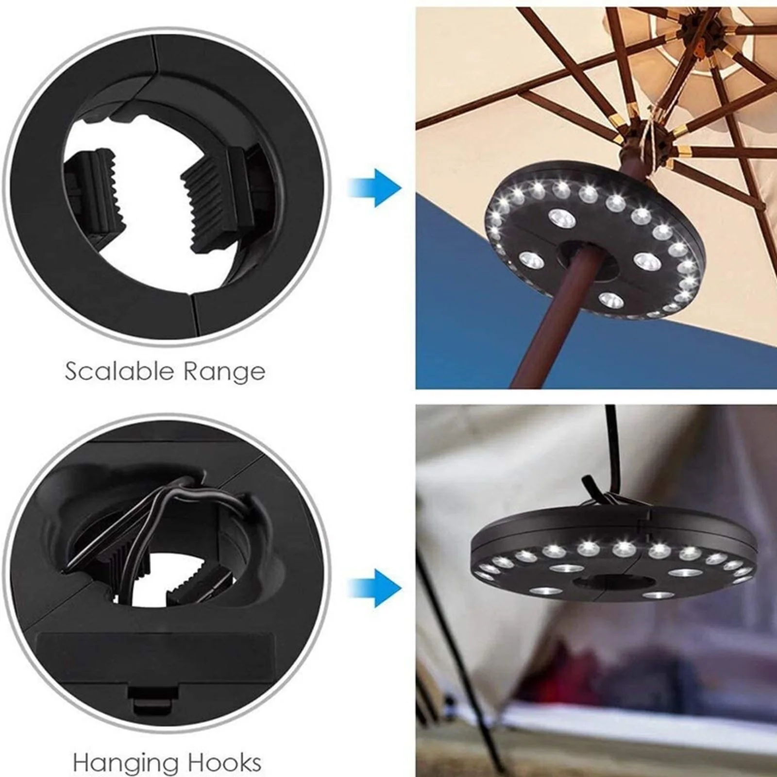 28 LED Umbrella Light Lantern Outdoor Camping Light Poles Tent Light With Hanging Hook Assmbly For Garden Patio Beach Fishing