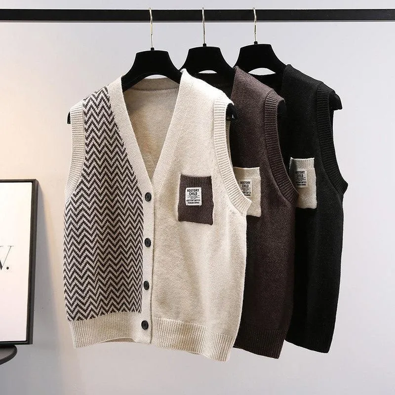 

Fashion Sweater Vest Women's 2025 Autumn and Winter New Korean Version Knitted V-neck Vest Loose Striped Top
