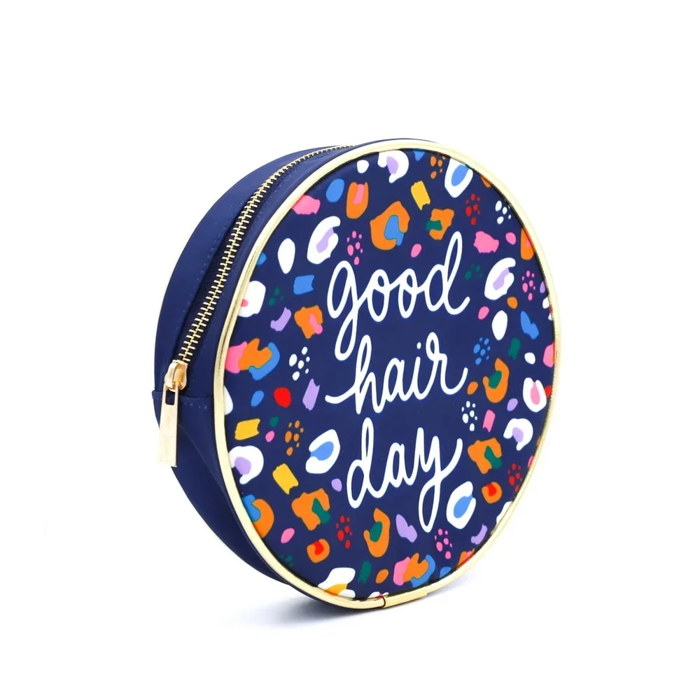 

Navy Leopard Hair Accessory Bag Durable Water Resistant Travel Organizer Easy Clean Stylish Round Design Must-Haves Storage