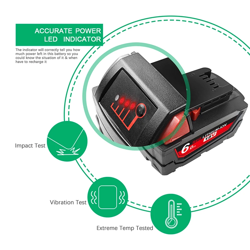 Bateria do Li-íon da substituição para Milwaukee, 18V, M18B5 XC, 6000mAh, 9000mAh, 48-11-1815, 48-11-1850, 2604-22, 2604-20