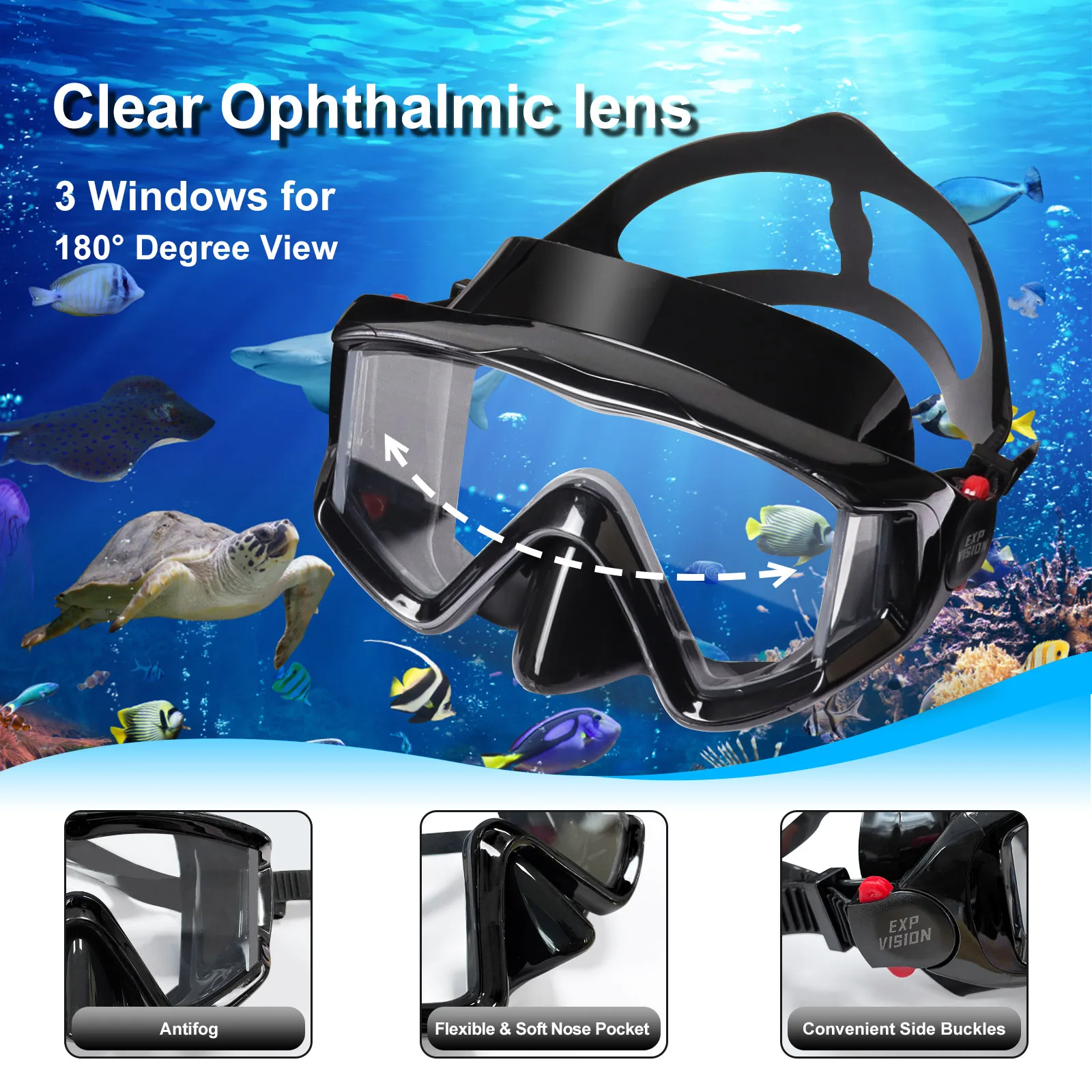 Anti-Fog Swimming Snorkel Mask, Suitable for Adults, Scuba Dive, Swim Snorkeling Goggle with PC Lens