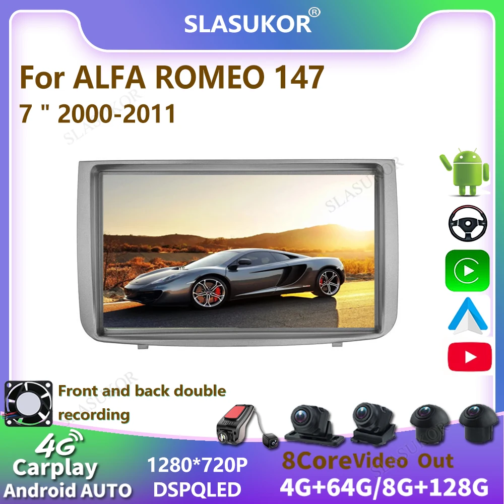 SLASUKOR 7 Inch For ALFA ROMEO 147 2000-2011 Android Car Radio Multimedia Video Player Audio Stereo Player Navigation Carplay