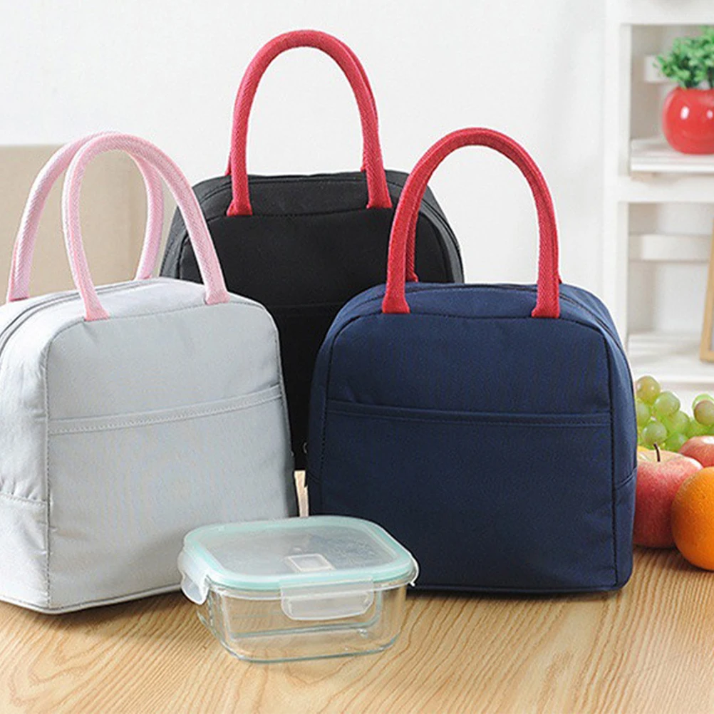 

1pc Portable Bento Lunch Bag Thermal Canvas Storage Bag For School Office Lightweight Grey Pattern