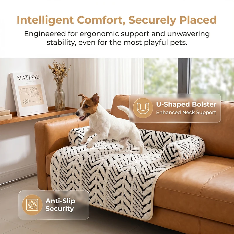 Haustier-Sofabett-Matte mit Seitenpolstern, Hunde- und Katzenbett, weiches, flauschiges, rutschfestes Couchschutzkissen für kleine und mittelgroße Hunde und Katzen – Detail 12