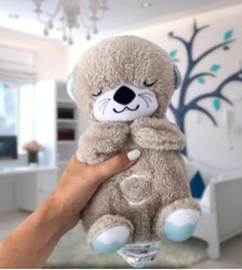 2024 new Breathing Otter Plush Toy With Light And Sound Music Soothing Deep Sleep Toys Bear Sleeping Companion Pillow Gifts