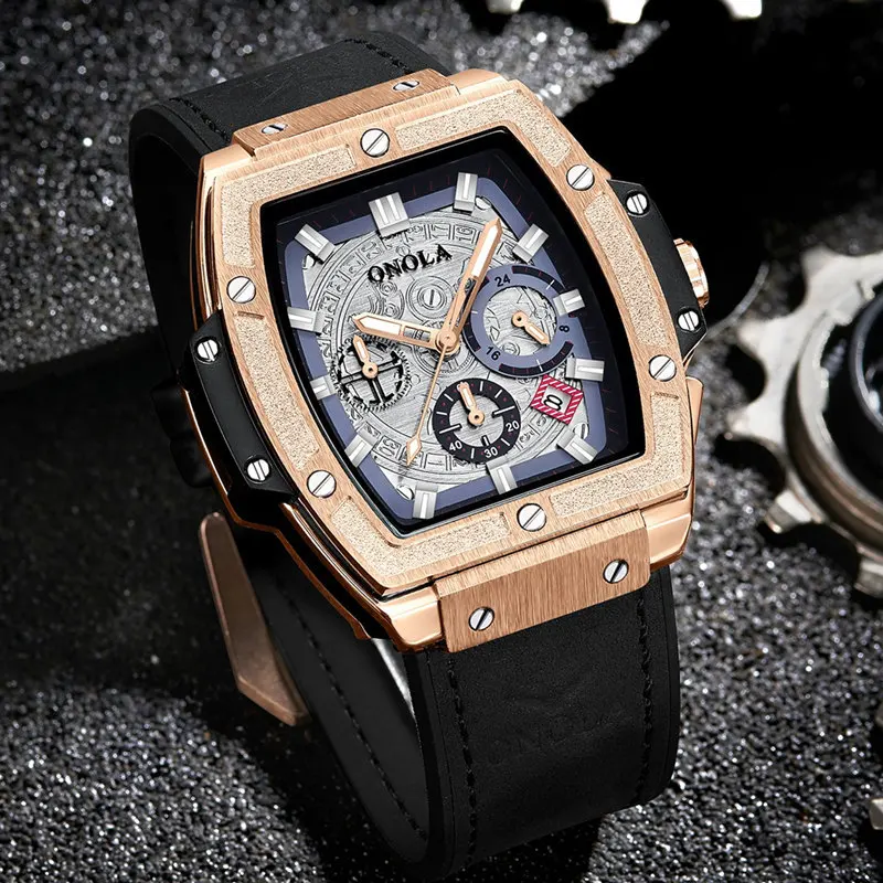 

ONOLA 6825, модные многофункциональные мужские кварцевые часы с хронографом и календарем, креативные водонепроницаемые спортивные крутые повседневные мужские наручные часы