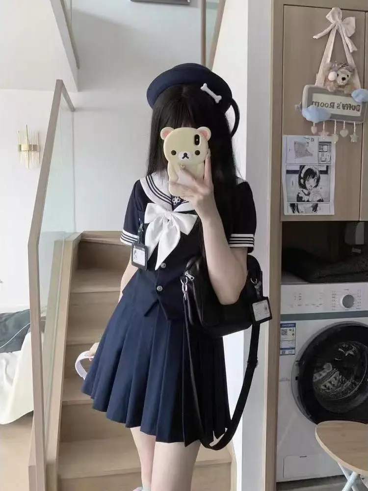

Original Design ort Sve Sailor Suit JK orm School Sle Tee Piece Set Navy Collar irt Summer Casual Wear fo...
