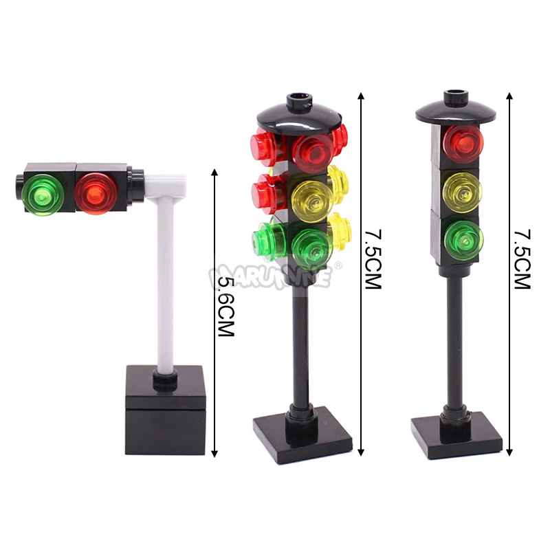 Marumine Traffic Road Sign Light Lamp MOC Block Brick Parts City Street View Building Accessories Barrier Speed Limit Warning