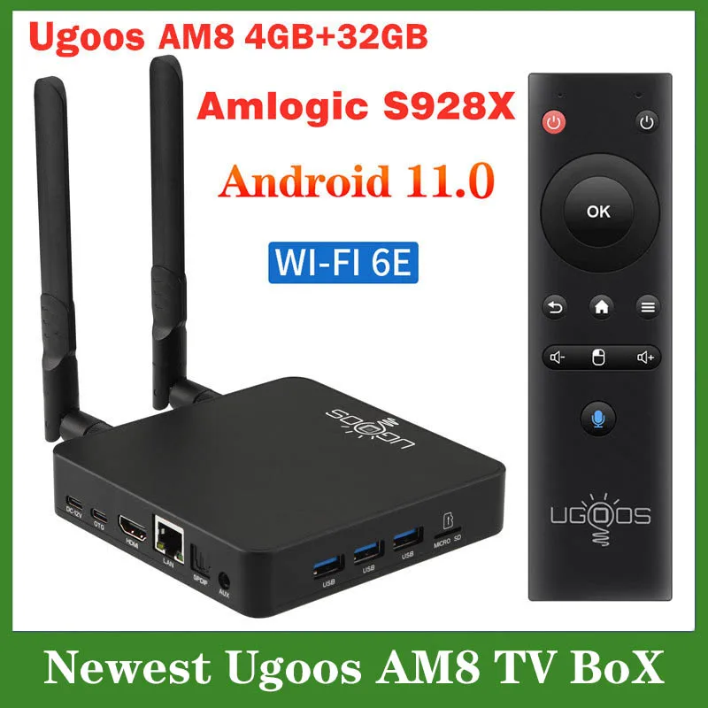 

2023 UGOOS AM8 TV BOX Amlogic S928X DDR4 4GB RAM 32GB ROM Android 11 Support AV1 CEC HDR WiFi6E 1000M OTG 4K BT5.3 Set Top Box