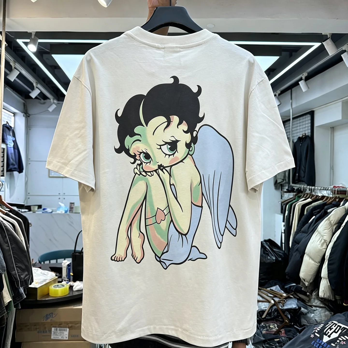 Retro American High Street Cartoon Devil Betty Print Oversize Short Sleeve T-Shirt Unisex Loose Casual Top round Neck