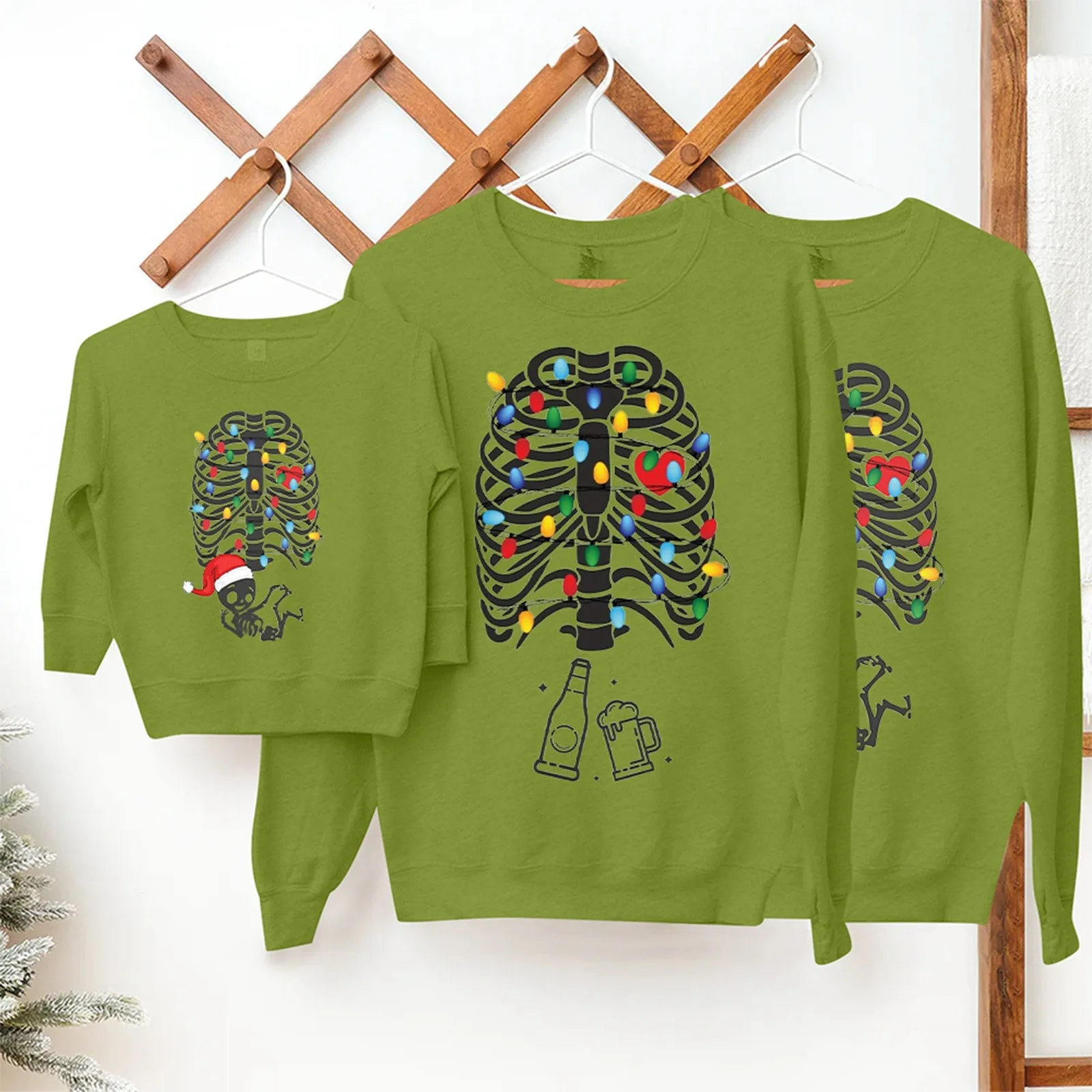 Dad Christmas Skeleton Printed Casual Sweatshirt Long Sleeve Round Neck Funny Family Parent Child Family Feeling Pajamas Boys