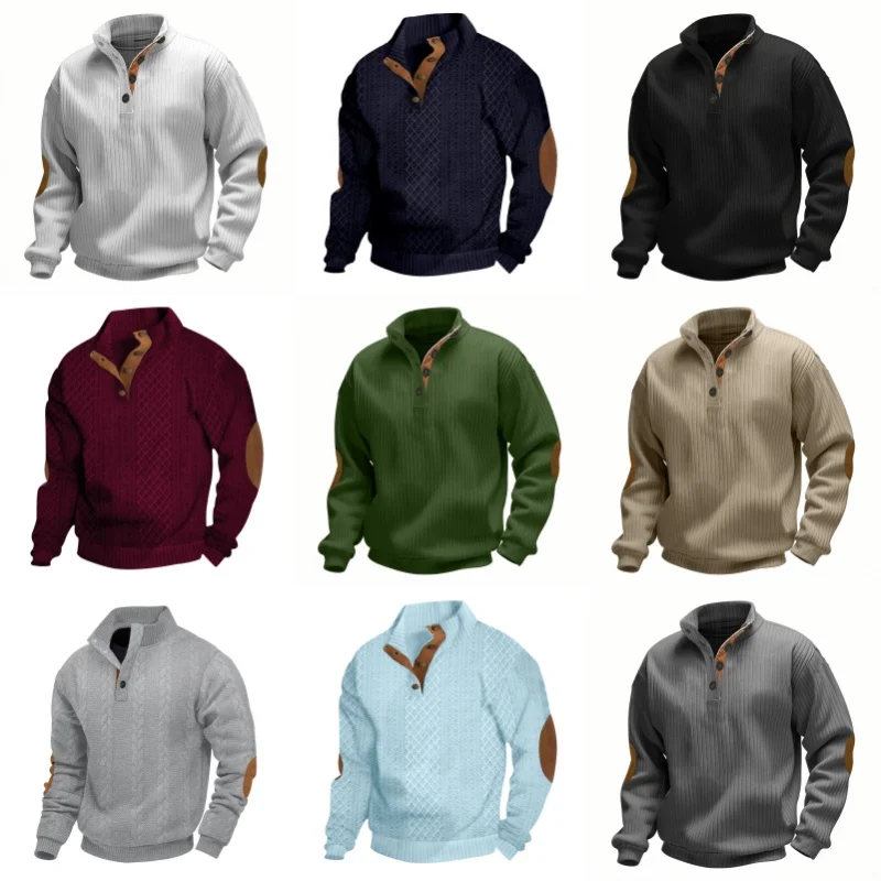 

Мужские свитера в стиле поп-220, новые мужские топы для отдыха на пуговицах, свободный цветной спортивный свитер с воротником-стойкой, тренд