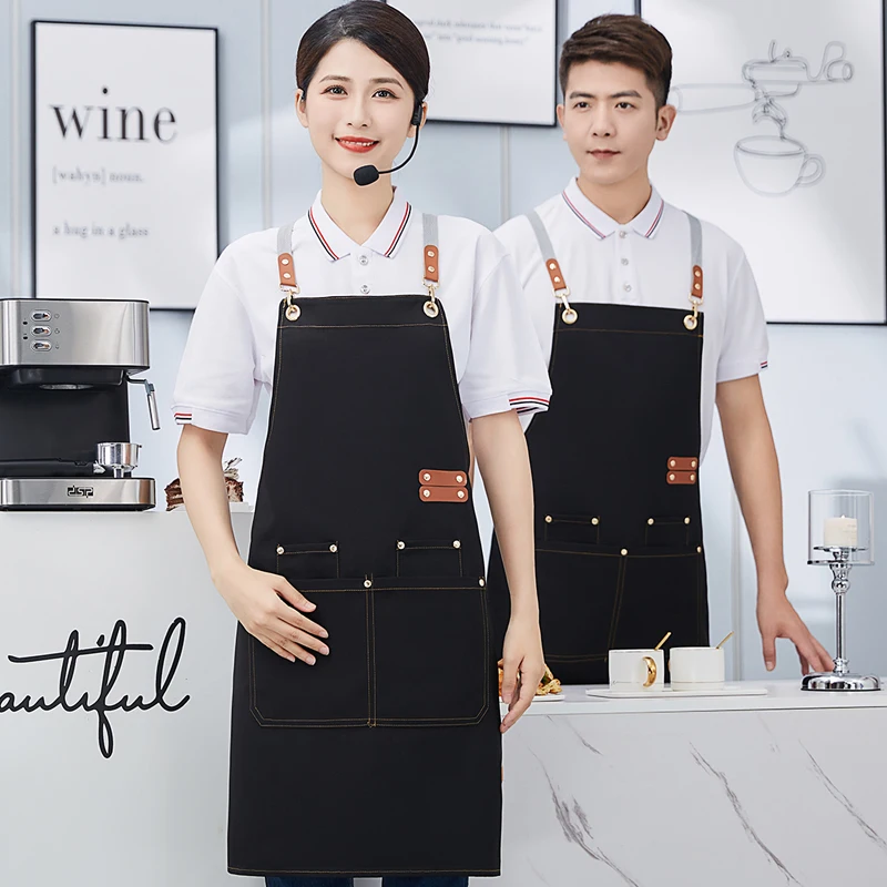 Cross Back Kitchen Apron Waterproof Canvas Chef Apron With Large Pocket and Adjustable Straps For Bubble BBQ Shop Nail Salon