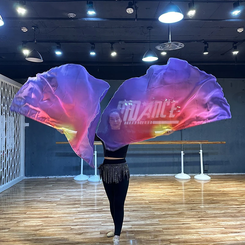 2 Pcs Belly Dance Fan Colorful Oriental Dance Scarves Flag Telescopic Stick Party Festival Stage