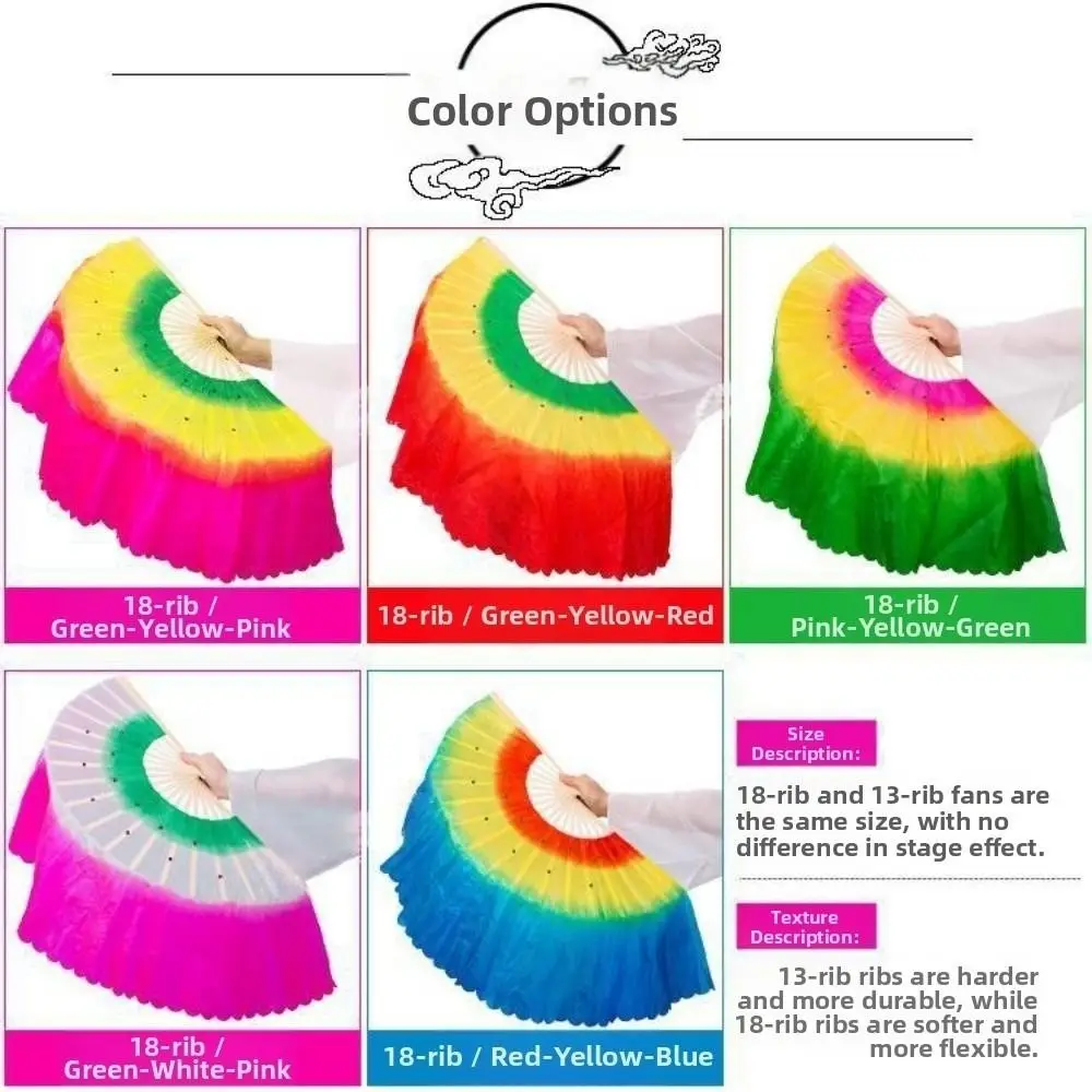 26/31cm Bamboo Chinese Short Bellydance Fan Dancer Practice 10/20cm Half Circle Silk Veil Pairs Yangko Dance Bamboo Fans