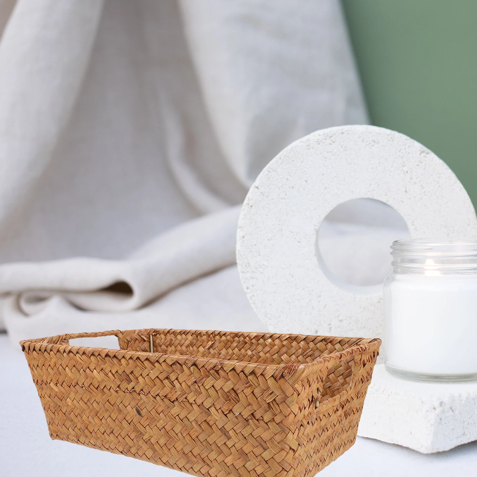 

Настольная корзина для хранения, плетеный органайзер из морской травы, прямоугольные корзины с вырезом и ручкой, легкое хранилище ручной работы