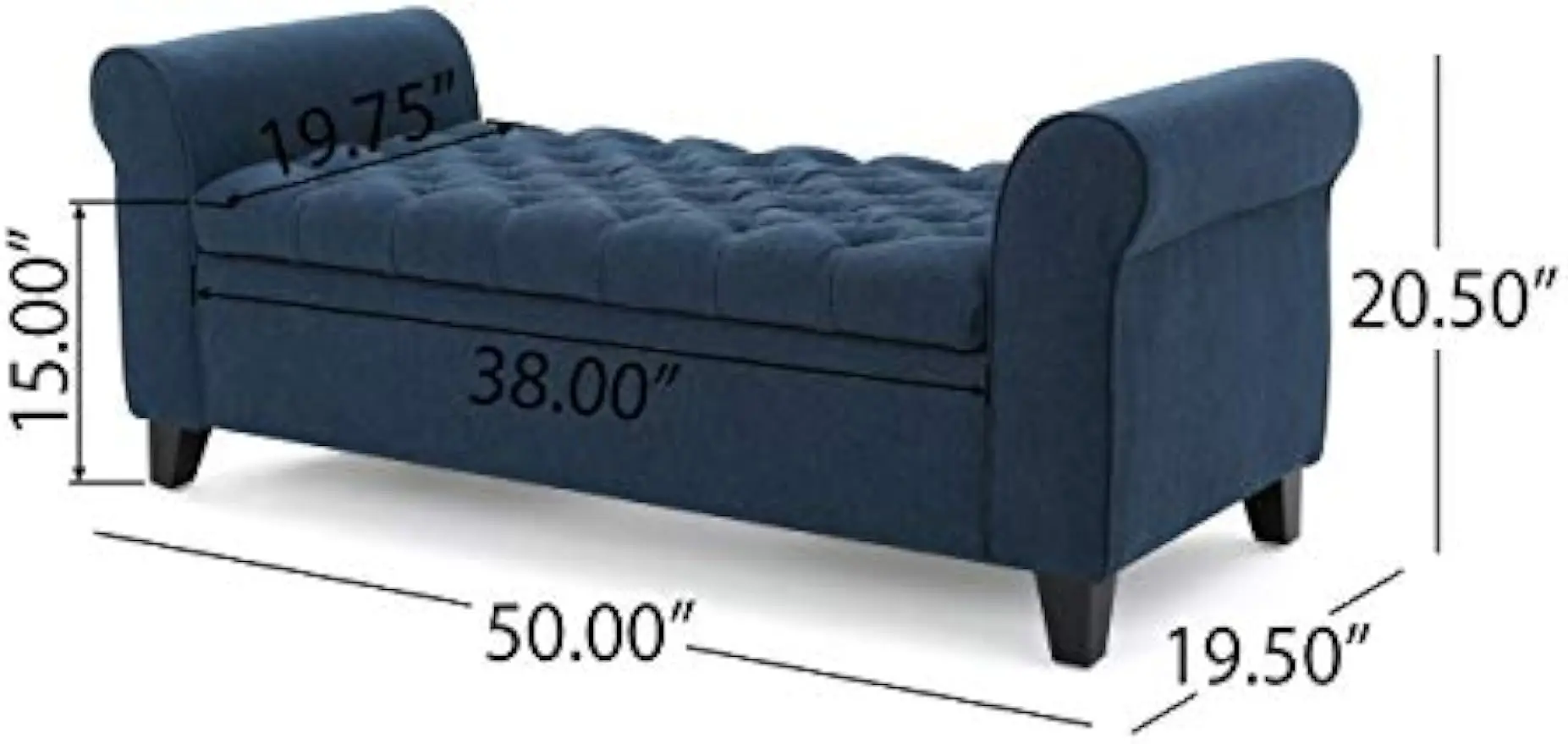 Banco armado home do armazenamento de Keiko-tela, obscuridade-azul, dimensões: 19,75 "D * 50.00” W * 20.5 ”H