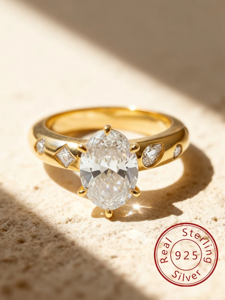 925 Sterling Silber Mode Persönlichkeit Oval Zirkon Ring Für Frauen, Verlobung, Hochzeit Hohe Qualität Luxus Edlen Schmuck
