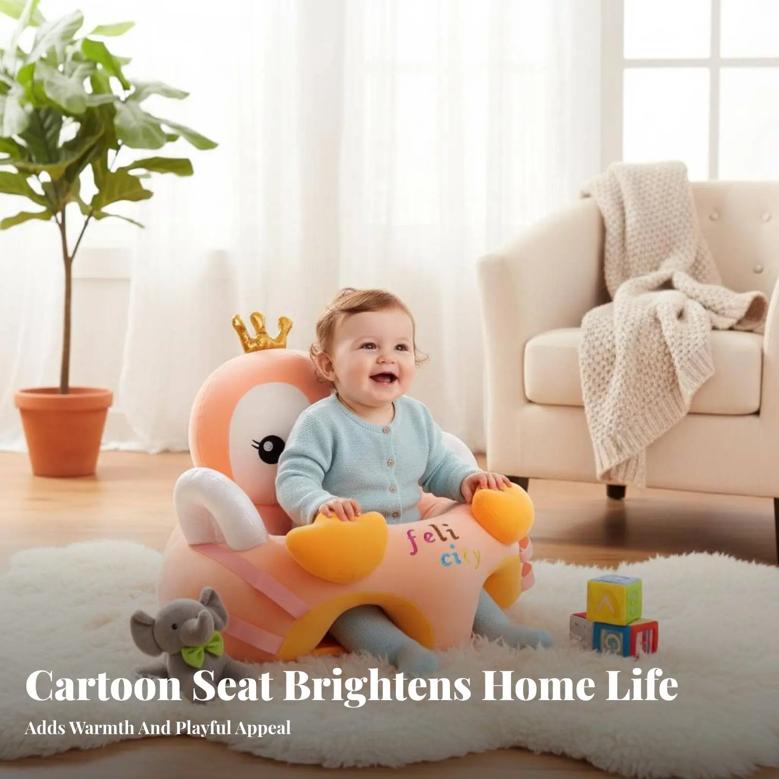 王冠型のベビーソファは、座り方を学ぶのに役立ちます。柔らかいキャラクターシート、転倒防止デザイン、滑り止め底面、プレイルーム用です。