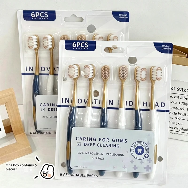 Manual Toothbrush 6 Pack Soft Bristle Wide Head Deep Stain Removal Comfort Grip for Home Daily Oral Hygiene