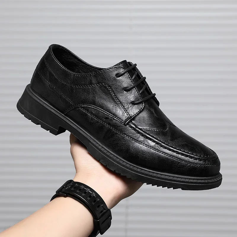 High Quality Leather Men Casual Shoes Breathable formal Mens Dress Shoes Italian Luxury Brand Lace-Up Non-slip Men Driving Shoes