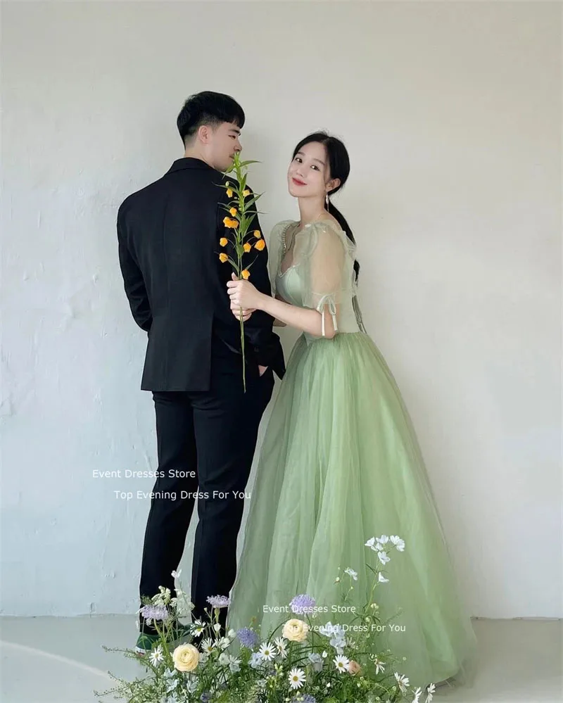 Giyu Sage Green Tulle Korea Fairy Wedding Dresses Formal Photoshoot Bridal Gowns Floor-length Evening Gown Dress