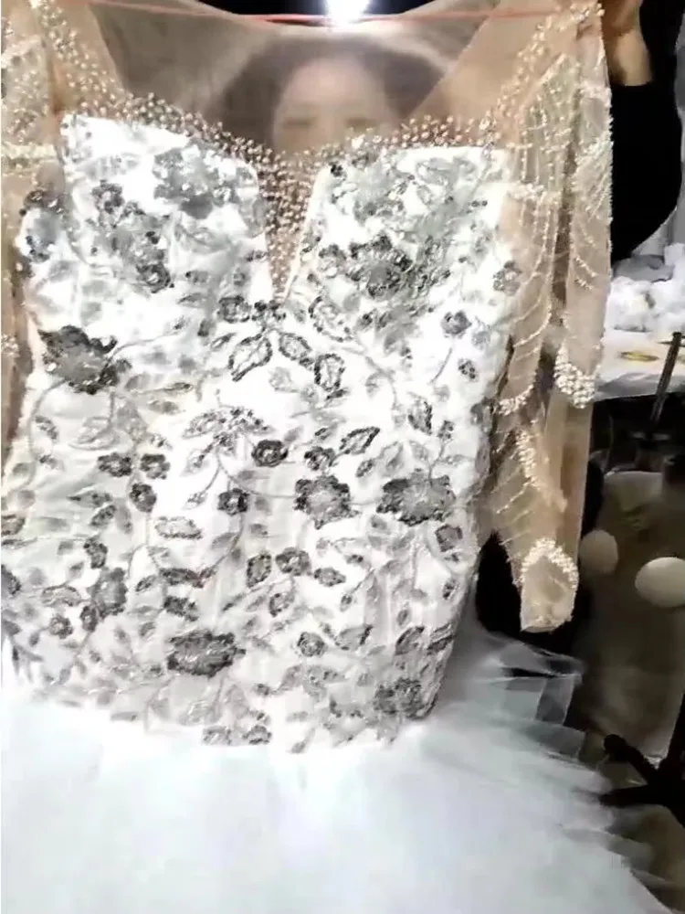 Personalizado colher pescoço frisado apliques mangas compridas vestido de casamento africano plus size babados fofos em camadas sereia vestido de noiva