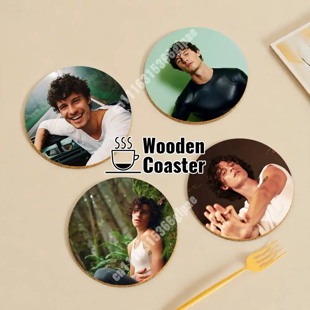 S-Shawn M-Mendes For Friends And Family Only Wooden Cup Mat Cappuccino Vodka Juice Water Coaster for Flower Shop