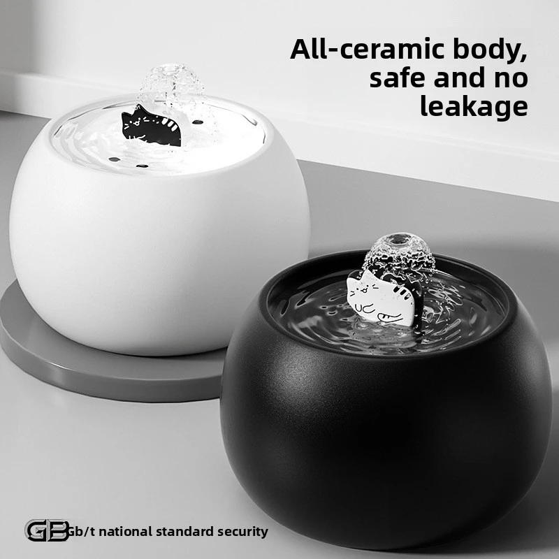 Fuente de agua para gatos de cerámica de 1L/1.5L, dispensador automático de agua para mascotas con bomba silenciosa, 1 filtro, distribuidor automático para gatos