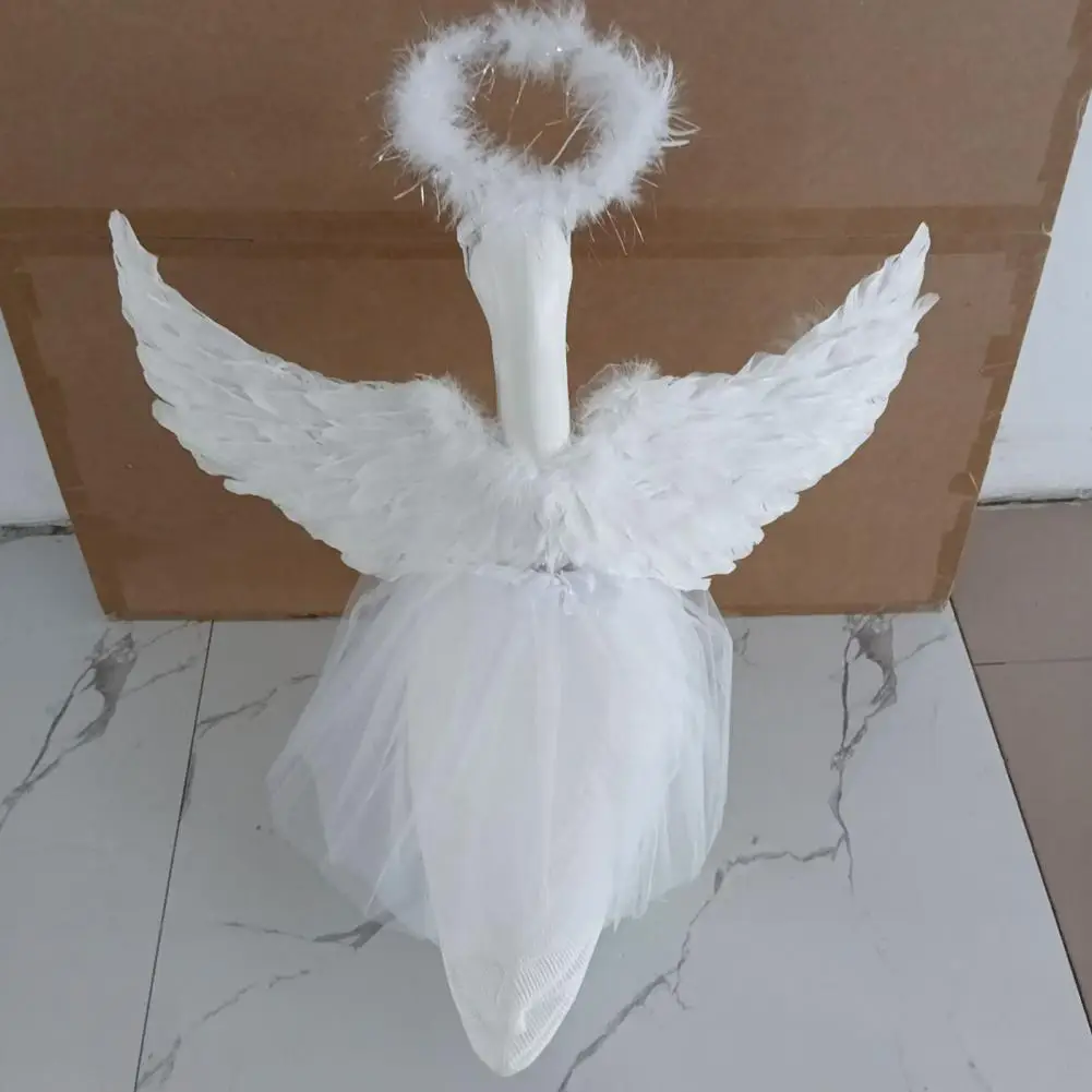Photo Prop Goose Outfit Angel Goose Costume Set Feather Wings Skirt Headband Porch Goose Outfit for Yard Decor Party Accessories