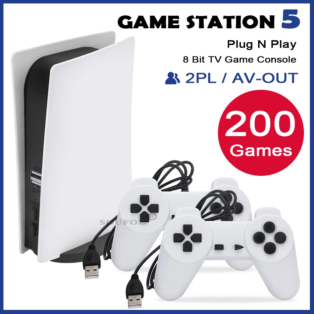 Consola de videojuegos Retro de 8 bits, Consola de videojuegos con 200 Juegos clásicos incorporados, estación GS5, Mando de mano con cable USB