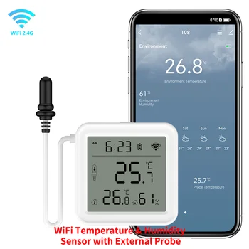 Zitech-Capteur de température et d'humidité WiFi avec sonde externe, hygromètre intelligent pour la maison, la surveillance des plantes, l'aquarium et le vin