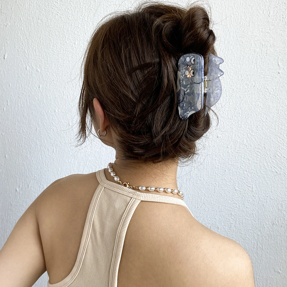 

Новая забавная заколка-краб для волос с принтом серого мультяшного кота и акулы для женщин и девочек, аксессуар для волос в виде акулы, заколка-краб, украшение для волос