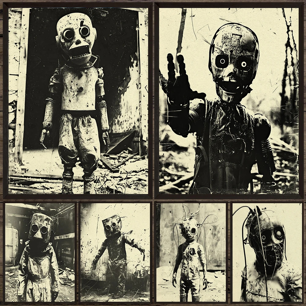 

Abandoned Broken Humanoid Robot,Vintage Wall Art Canvas Painting,Horrible Robot In The Garbage Dump Art Poster Print Decoration