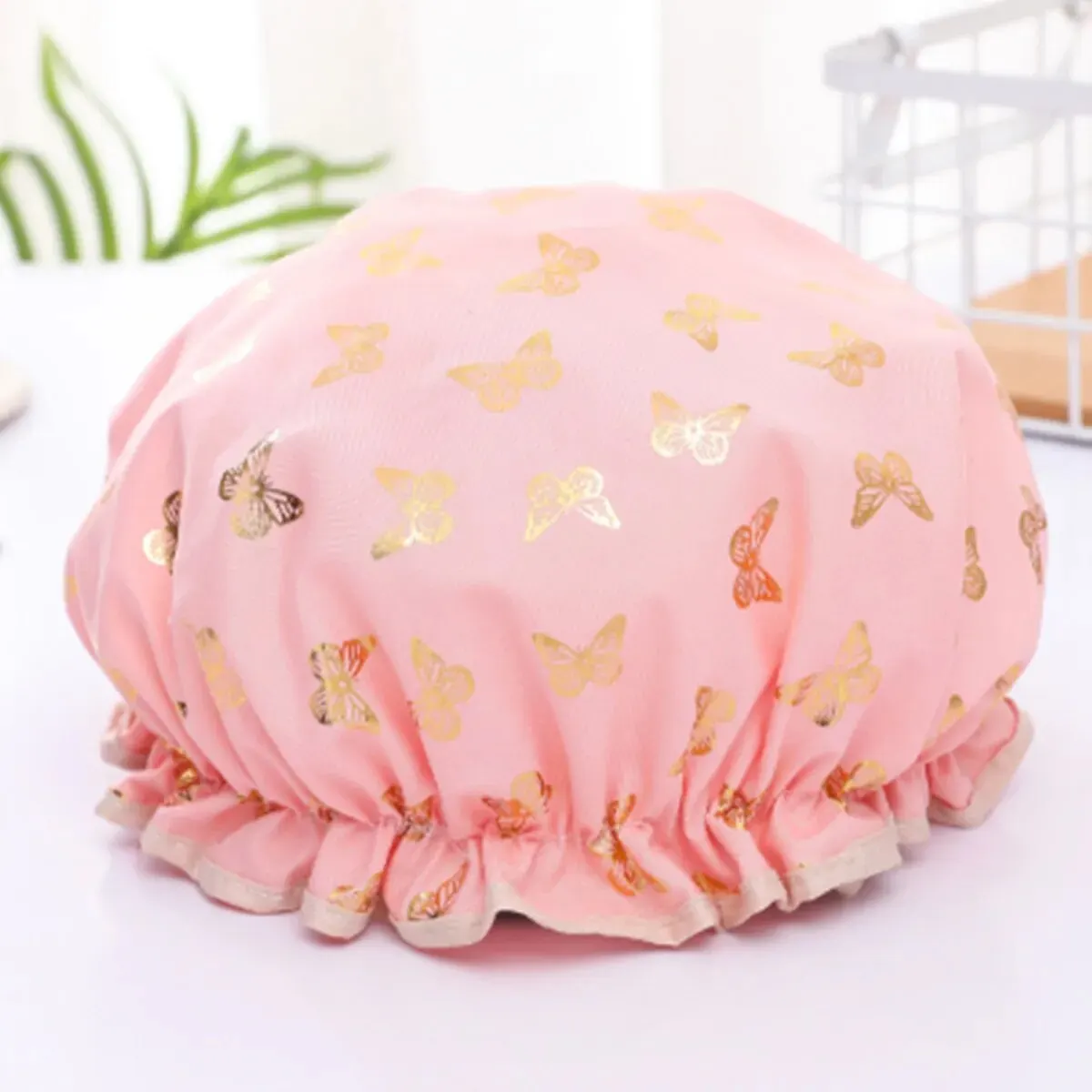 【Hot sales】Double Shower Cap Waterproof Hair Cap Hot Gold Printed Terylene Cotton Shower Cap Bathing Women