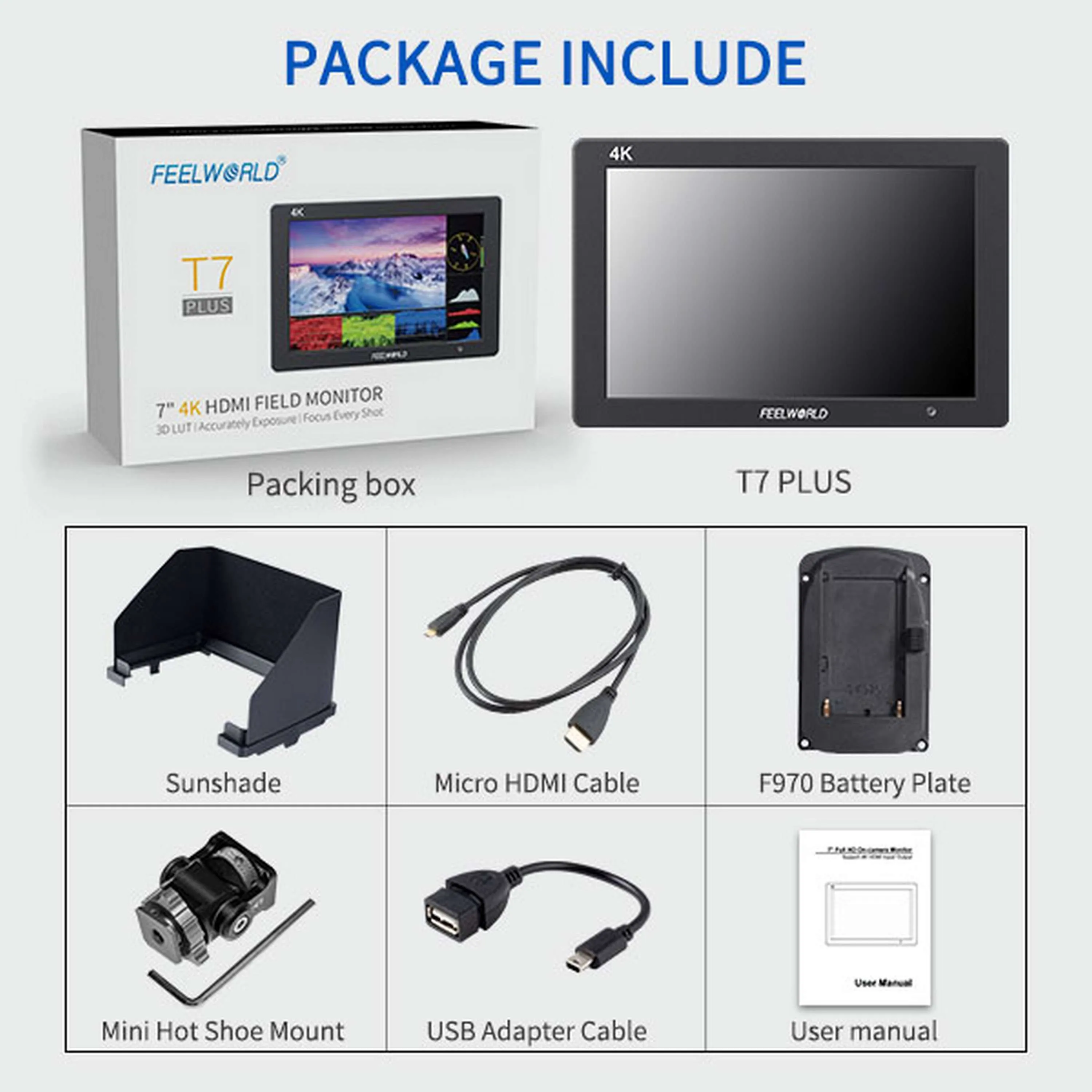 شاشة كاميرا Feelworld T7 PLUS مقاس 7 بوصات IPS DSLR مع 4K HDMI I/O، 1920x1200، 3D LUT تدعم OEM المصنع المباشر، تخصيص الشعار #6