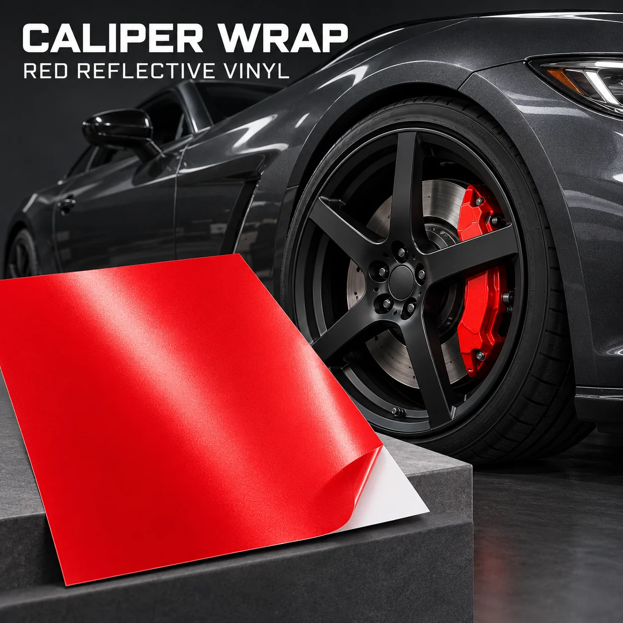 Red Reflective Brake Caliper Wrap Vinyl Film Sheets Self Adhesive Cut to Fit Material for DIY Car Caliper Styling