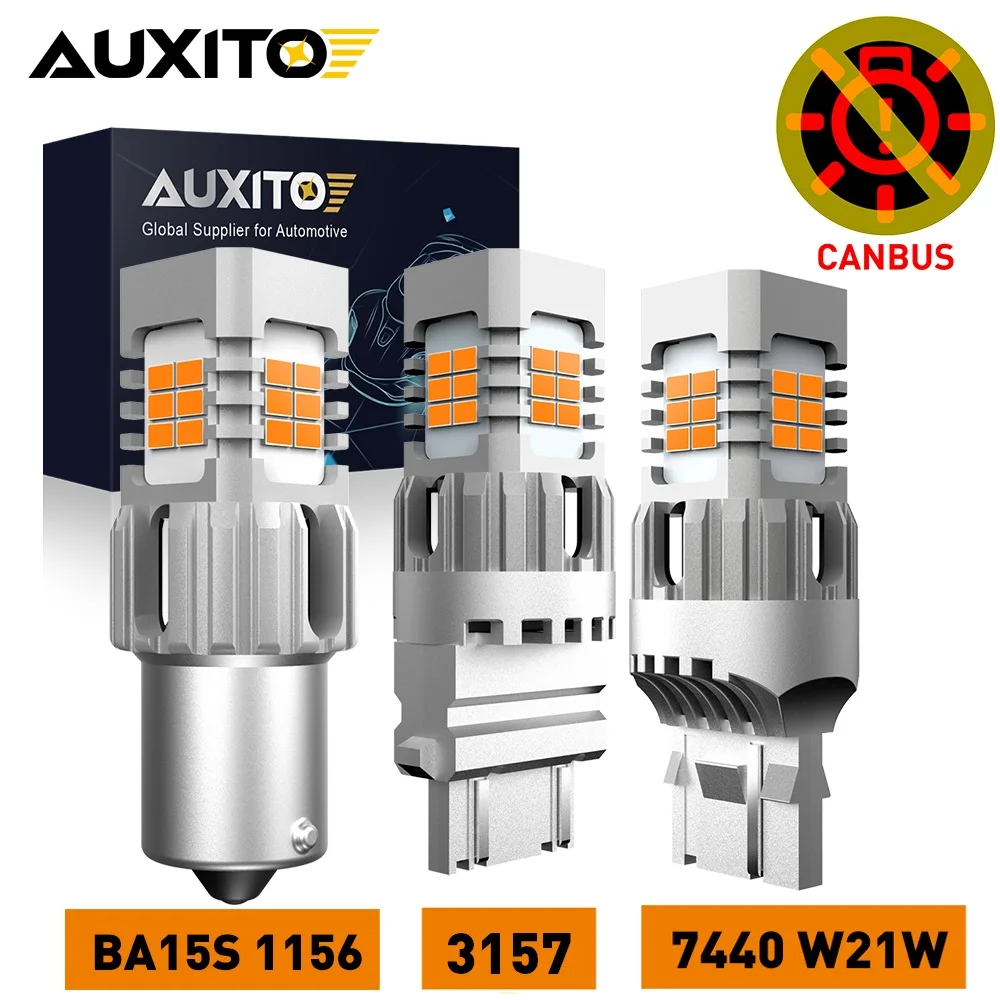 AUXITO 2 قطعة Canbus 7440 3157 LED بدوره مصباح إشارة لا فرط فلاش العنبر الأصفر T20 W21W T25 P27/7W 1156 BA15S P21W لمبة