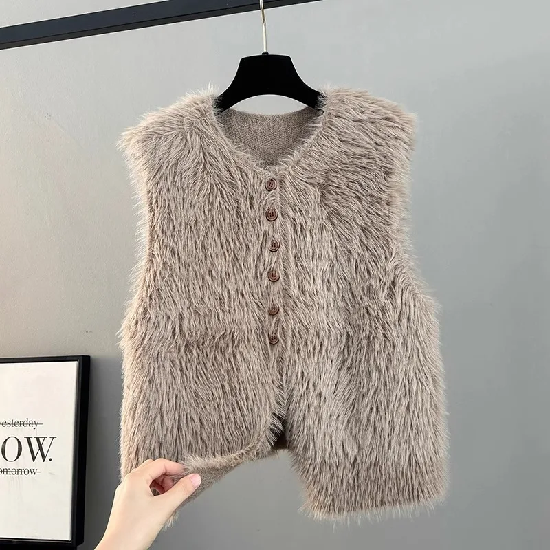 

Elegant Temperament Vest Cardigan Women's Autumn and Winter New Loose Sleeveless Knitted Top