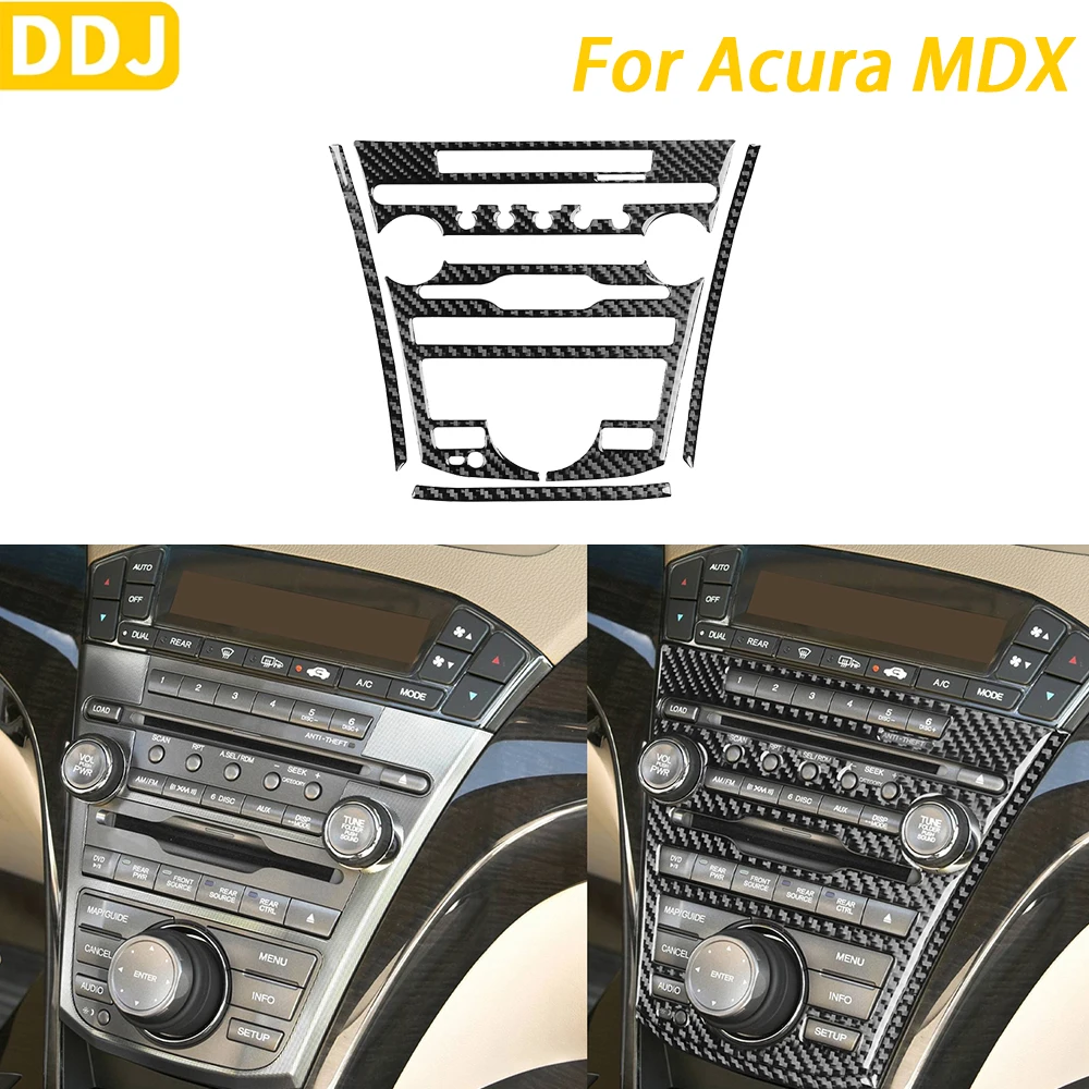 For Acura MDX 2007-2013 Accessories Carbon Fiber Center Console Radio CD AC Panel Set Cover Trim Car Interior Decoration Sticker