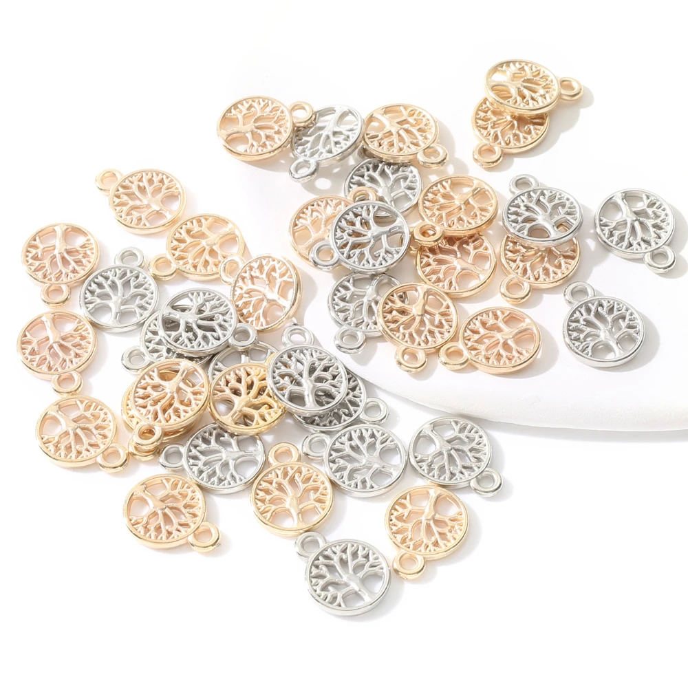 100Pcs 15mm Fashion CCB Plastic Pendant Round Tree Hollow Pendant For Charm Earring Necklace Bracelet DIY Handicrafts Jewelry