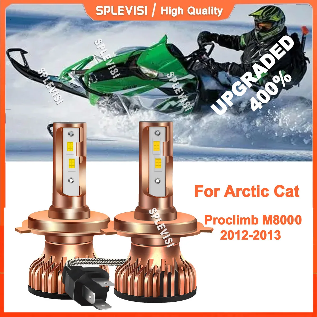 2x h4 led moto snowmobile headlight 6000K Whtie Replace For For Arctic Cat Proclimb M800 2012-2013 M1100 2012-2013